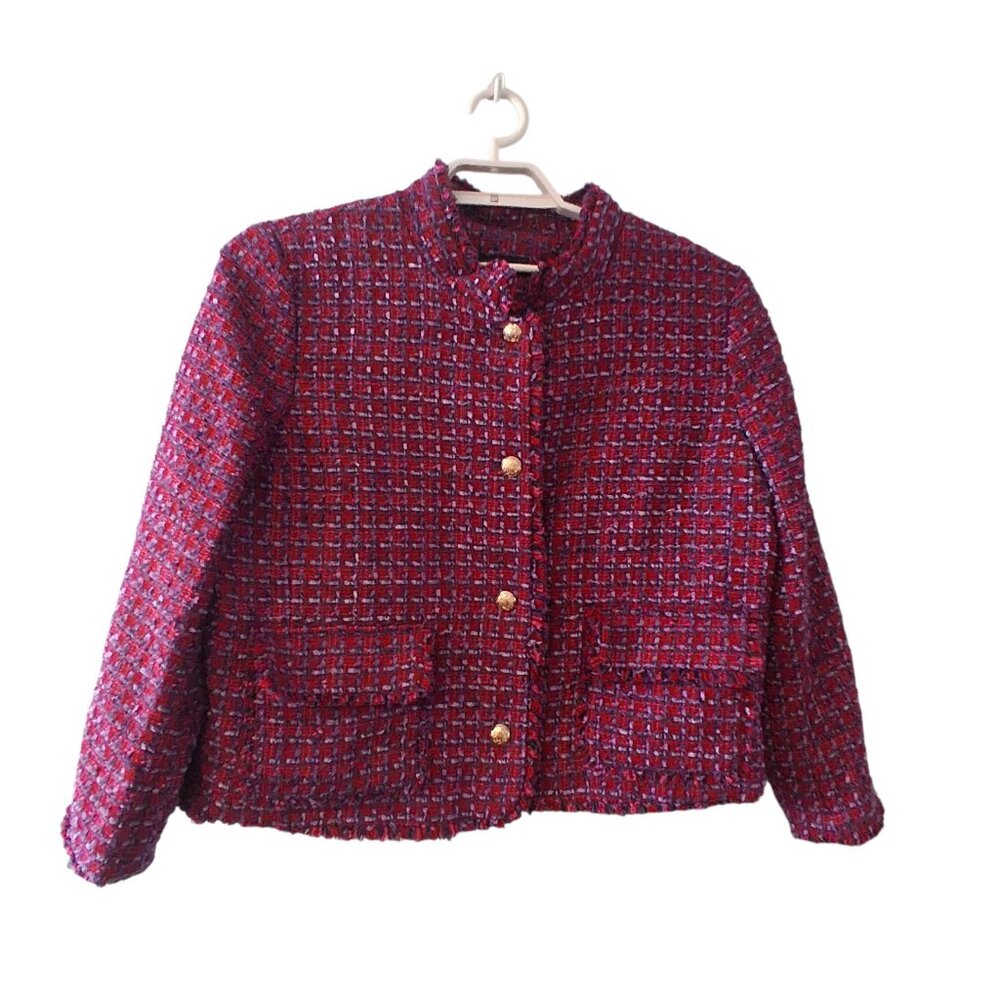 Talbots blazer womens size 18 plaid tweed red purple